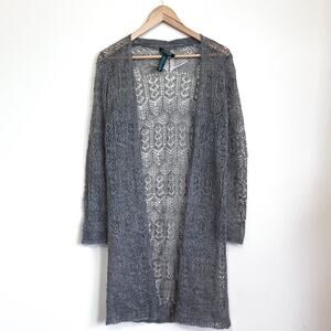 Lauren Ralph Lauren Open Knit Womens Duster Cardigan Sweater‎ Size S Gray Boho